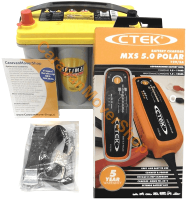 CaravanMoverShop Upgrade set 1; Yellow Top YT S 2.7 Ctek XS5.0 Polar montageframe en acculaadadvies 
